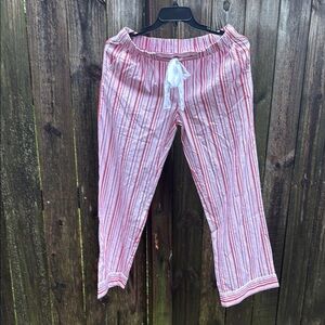 Pink and White Striped Pajama Pants with Elastic Waistband